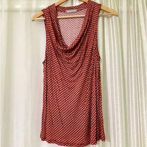 Olivia Moon Sleeveless Drape Neck Top Size Large Melon Orange Navy Blue Stretch